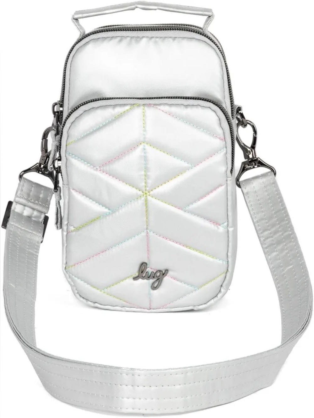 Metallic Silver Quilted Crossbody Phone Bag -